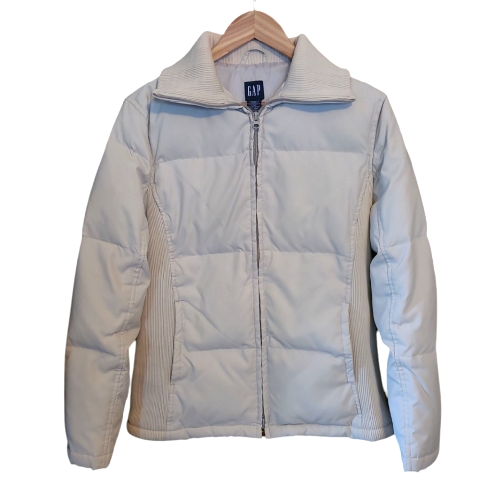 Women's GAP Down Puffer Jacket Cream Medium Vintage Y2K! - Picture 3 of 14